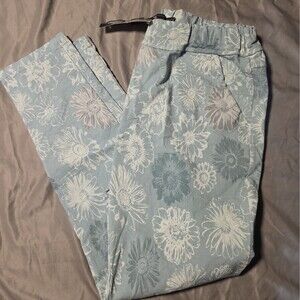 Flora Ashley Pants Medium Floral Printed Blue And White Made in Italy NWT
